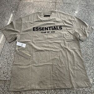 Fear of God ESSENTIALS Short Sleeve Logo Tee - Light Brown with Black Logo